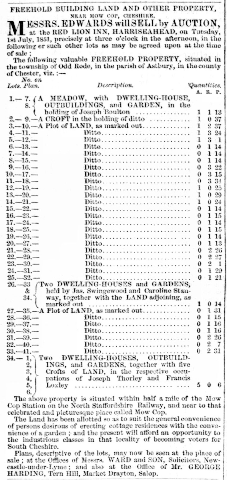 Advert for the Fir Close sale 1851 Advert for the Fir Close sale 1851